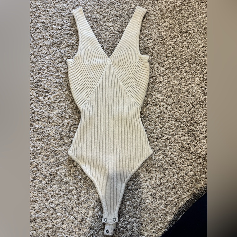 Abercrombie & Fitch Ribbed Cream Bodysuit